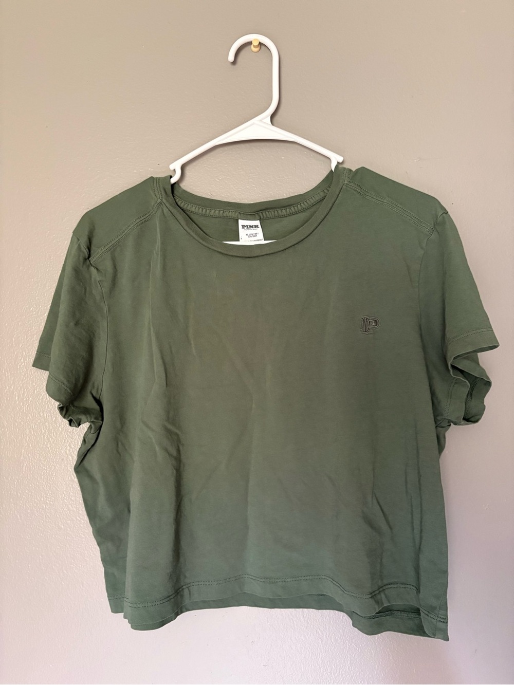 PINK Victoria's Secret Olive Green Short Sleeve Crop Tee